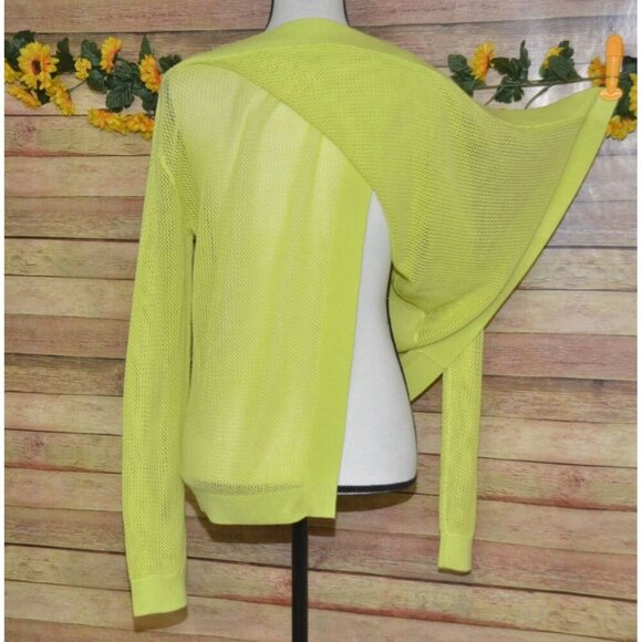 Cabi Lemon Lime Neon Split Back Mesh Pullover Sweater Size M Beach 80's Look - Picture 7 of 9